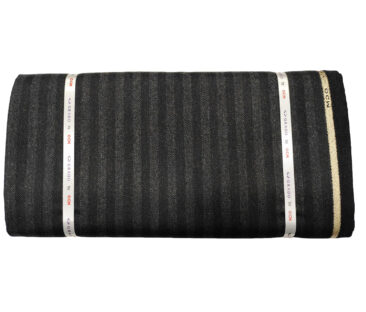 OCM Men's Wool Striped Medium & Soft 2 Meter Unstitched Tweed Jacketing & Blazer Fabric (Black & Grey)
