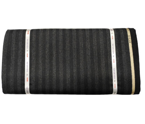 OCM Men's Wool Striped Medium & Soft 2 Meter Unstitched Tweed Jacketing & Blazer Fabric (Black & Grey)
