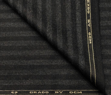 OCM Men's Wool Striped Medium & Soft 2 Meter Unstitched Tweed Jacketing & Blazer Fabric (Black & Grey)