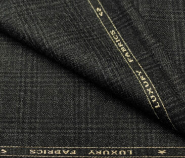 OCM Men's Wool Checks Medium & Soft 2 Meter Unstitched Tweed Jacketing & Blazer Fabric (Blackish Grey)