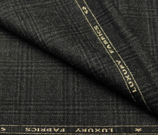 OCM Men's Wool Checks Medium & Soft 2 Meter Unstitched Tweed Jacketing & Blazer Fabric (Blackish Grey)