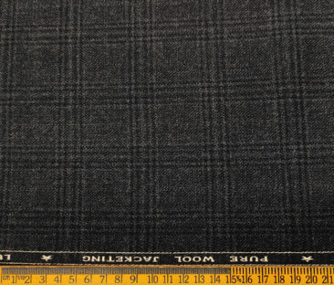 OCM Men's Wool Checks Medium & Soft 2 Meter Unstitched Tweed Jacketing & Blazer Fabric (Blackish Grey)