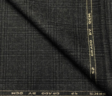 OCM Men's Wool Checks Medium & Soft 2 Meter Unstitched Tweed Jacketing & Blazer Fabric (Blackish Grey)