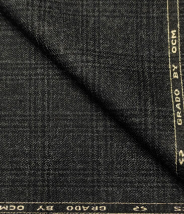 OCM Men's Wool Checks Medium & Soft 2 Meter Unstitched Tweed Jacketing & Blazer Fabric (Blackish Grey)