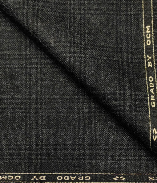 OCM Men's Wool Checks Medium & Soft 2 Meter Unstitched Tweed Jacketing & Blazer Fabric (Blackish Grey)