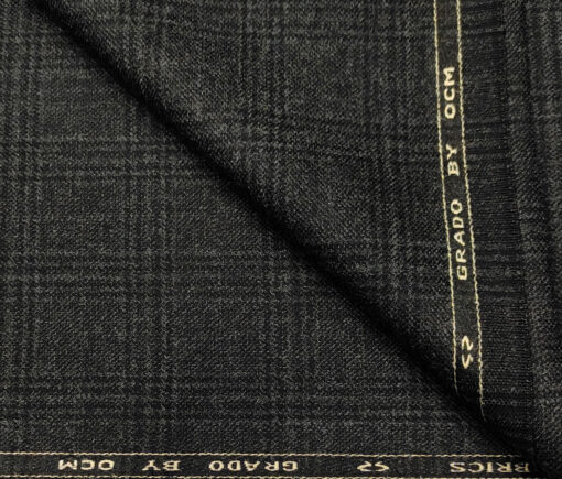 OCM Men's Wool Checks Medium & Soft 2 Meter Unstitched Tweed Jacketing & Blazer Fabric (Blackish Grey)