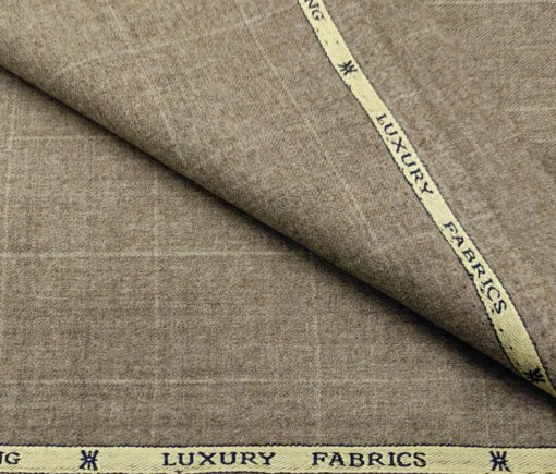 OCM Men's Wool Checks Very Fine & Soft 2 Meter Unstitched Tweed Jacketing & Blazer Fabric (Medium Brown)