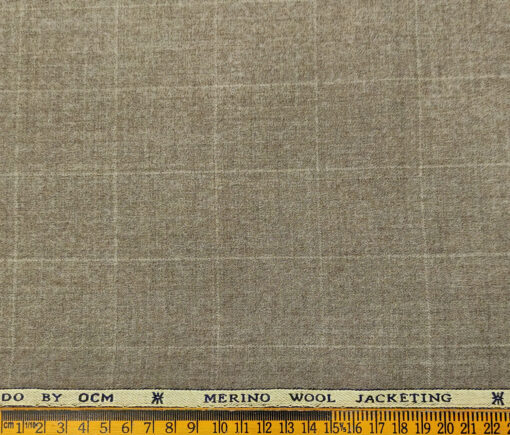 OCM Men's Wool Checks Very Fine & Soft 2 Meter Unstitched Tweed Jacketing & Blazer Fabric (Medium Brown)