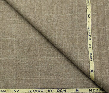 OCM Men's Wool Checks Very Fine & Soft 2 Meter Unstitched Tweed Jacketing & Blazer Fabric (Medium Brown)