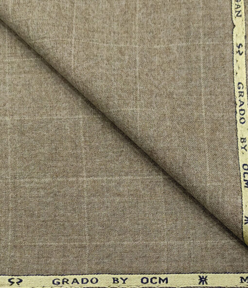 OCM Men's Wool Checks Very Fine & Soft 2 Meter Unstitched Tweed Jacketing & Blazer Fabric (Medium Brown)