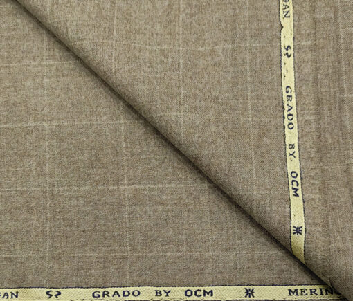 OCM Men's Wool Checks Very Fine & Soft 2 Meter Unstitched Tweed Jacketing & Blazer Fabric (Medium Brown)