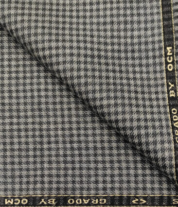 OCM Men's Wool Checks Medium & Soft 2 Meter Unstitched Tweed Jacketing & Blazer Fabric (Light Grey )