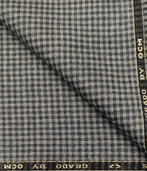 OCM Men's Wool Checks Medium & Soft 2 Meter Unstitched Tweed Jacketing & Blazer Fabric (Light Grey )