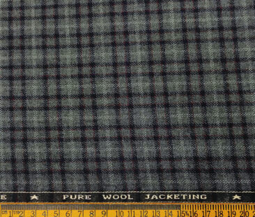 OCM Men's Wool Checks Medium & Soft 2 Meter Unstitched Tweed Jacketing & Blazer Fabric (Dark Grey)