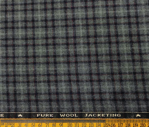 OCM Men's Wool Checks Medium & Soft 2 Meter Unstitched Tweed Jacketing & Blazer Fabric (Dark Grey)