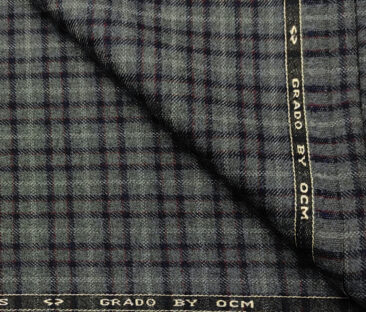 OCM Men's Wool Checks Medium & Soft 2 Meter Unstitched Tweed Jacketing & Blazer Fabric (Dark Grey)