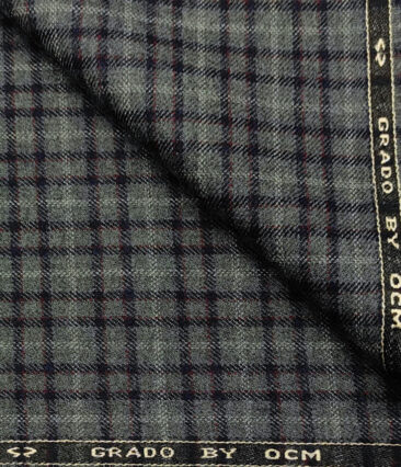 OCM Men's Wool Checks Medium & Soft 2 Meter Unstitched Tweed Jacketing & Blazer Fabric (Dark Grey)