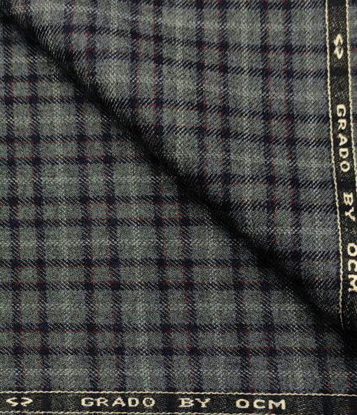 OCM Men's Wool Checks Medium & Soft 2 Meter Unstitched Tweed Jacketing & Blazer Fabric (Dark Grey)