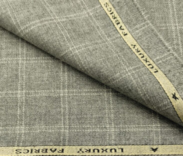 OCM Men's Wool Checks Medium & Soft 2 Meter Unstitched Tweed Jacketing & Blazer Fabric (Light Grey)