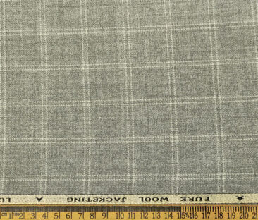 OCM Men's Wool Checks Medium & Soft 2 Meter Unstitched Tweed Jacketing & Blazer Fabric (Light Grey)