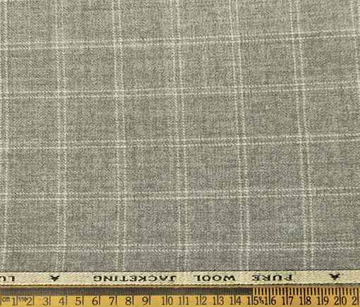 OCM Men's Wool Checks Medium & Soft 2 Meter Unstitched Tweed Jacketing & Blazer Fabric (Light Grey)