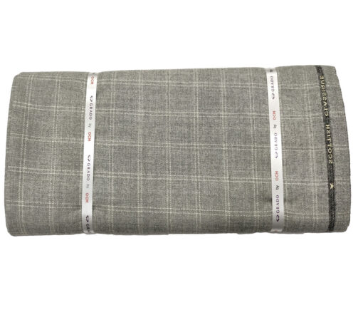 OCM Men's Wool Checks Medium & Soft 2 Meter Unstitched Tweed Jacketing & Blazer Fabric (Light Grey)