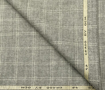 OCM Men's Wool Checks Medium & Soft 2 Meter Unstitched Tweed Jacketing & Blazer Fabric (Light Grey)