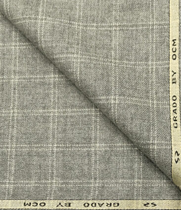 OCM Men's Wool Checks Medium & Soft 2 Meter Unstitched Tweed Jacketing & Blazer Fabric (Light Grey)