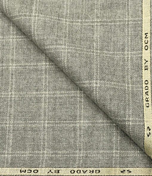OCM Men's Wool Checks Medium & Soft 2 Meter Unstitched Tweed Jacketing & Blazer Fabric (Light Grey)