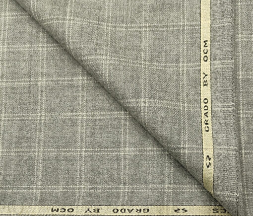 OCM Men's Wool Checks Medium & Soft 2 Meter Unstitched Tweed Jacketing & Blazer Fabric (Light Grey)