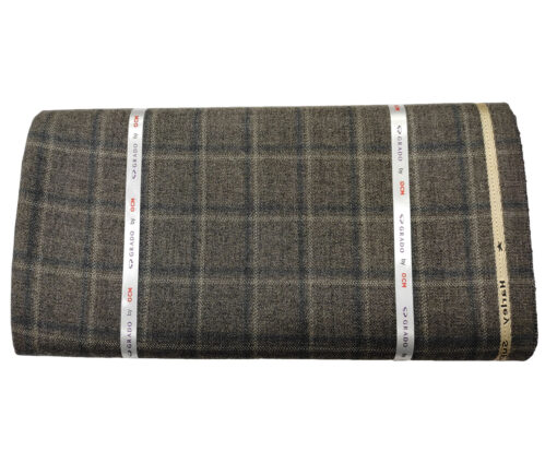 OCM Men's Wool Checks Medium & Soft 2 Meter Unstitched Tweed Jacketing & Blazer Fabric (Dark Brown)