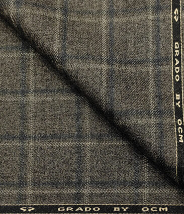 OCM Men's Wool Checks Medium & Soft 2 Meter Unstitched Tweed Jacketing & Blazer Fabric (Dark Brown)