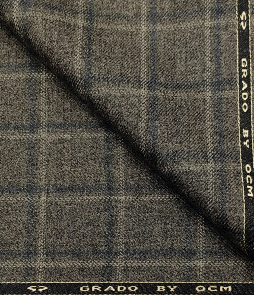 OCM Men's Wool Checks Medium & Soft 2 Meter Unstitched Tweed Jacketing & Blazer Fabric (Dark Brown)