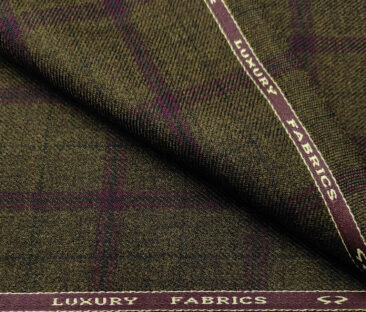OCM Men's Wool Checks Medium & Soft 2 Meter Unstitched Tweed Jacketing & Blazer Fabric (Dark Brown & Maroon)