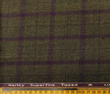 OCM Men's Wool Checks Medium & Soft 2 Meter Unstitched Tweed Jacketing & Blazer Fabric (Dark Brown & Maroon)