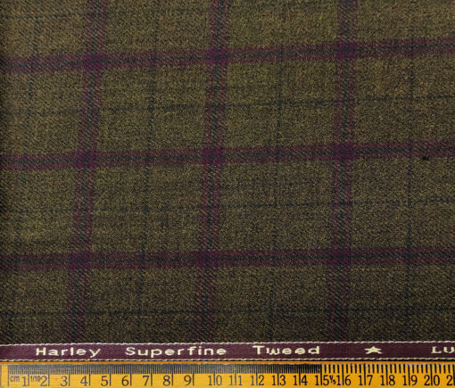 OCM Men's Wool Checks Medium & Soft 2 Meter Unstitched Tweed Jacketing & Blazer Fabric (Dark Brown & Maroon)