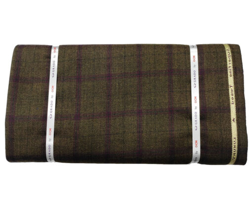 OCM Men's Wool Checks Medium & Soft 2 Meter Unstitched Tweed Jacketing & Blazer Fabric (Dark Brown & Maroon)