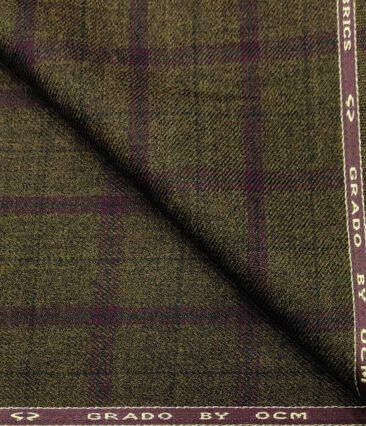 OCM Men's Wool Checks Medium & Soft 2 Meter Unstitched Tweed Jacketing & Blazer Fabric (Dark Brown & Maroon)