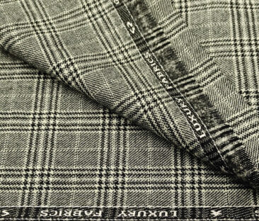 OCM Men's Wool Checks Fine & Soft 2 Meter Unstitched Tweed Jacketing & Blazer Fabric (Light Grey)