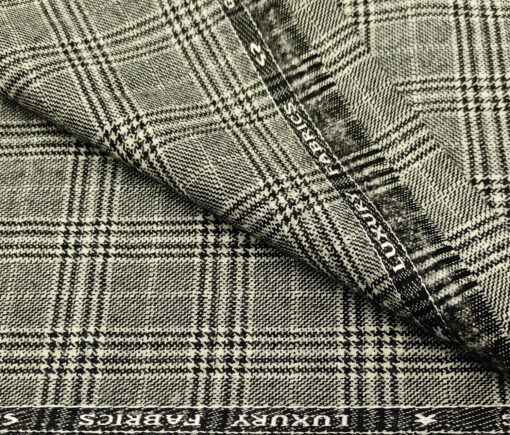OCM Men's Wool Checks Fine & Soft 2 Meter Unstitched Tweed Jacketing & Blazer Fabric (Light Grey)