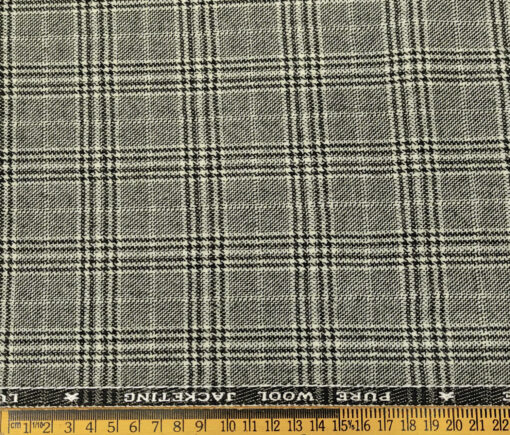 OCM Men's Wool Checks Fine & Soft 2 Meter Unstitched Tweed Jacketing & Blazer Fabric (Light Grey)