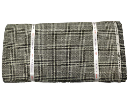 OCM Men's Wool Checks Fine & Soft 2 Meter Unstitched Tweed Jacketing & Blazer Fabric (Light Grey)