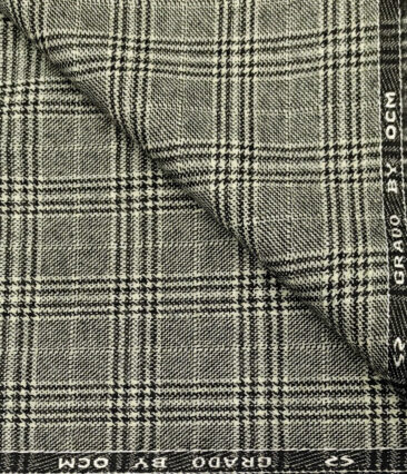 OCM Men's Wool Checks Fine & Soft 2 Meter Unstitched Tweed Jacketing & Blazer Fabric (Light Grey)