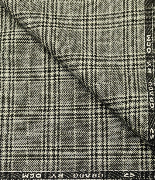 OCM Men's Wool Checks Fine & Soft 2 Meter Unstitched Tweed Jacketing & Blazer Fabric (Light Grey)