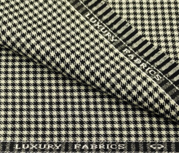 OCM Men's Wool Houndstooth Fine & Soft 2 Meter Unstitched Tweed Jacketing & Blazer Fabric (Cream & Black)