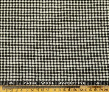 OCM Men's Wool Houndstooth Fine & Soft 2 Meter Unstitched Tweed Jacketing & Blazer Fabric (Cream & Black)