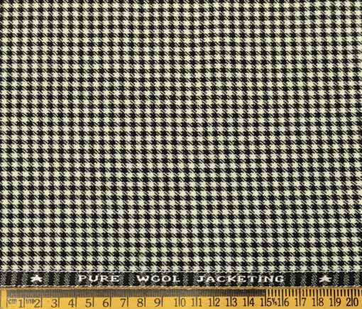 OCM Men's Wool Houndstooth Fine & Soft 2 Meter Unstitched Tweed Jacketing & Blazer Fabric (Cream & Black)