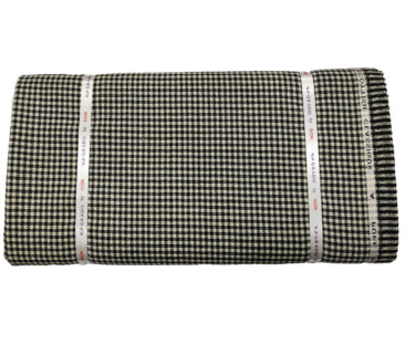 OCM Men's Wool Houndstooth Fine & Soft 2 Meter Unstitched Tweed Jacketing & Blazer Fabric (Cream & Black)