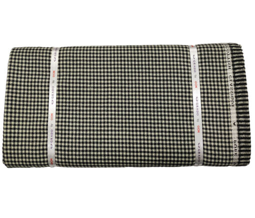 OCM Men's Wool Houndstooth Fine & Soft 2 Meter Unstitched Tweed Jacketing & Blazer Fabric (Cream & Black)