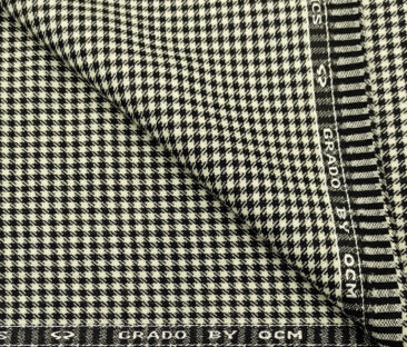 OCM Men's Wool Houndstooth Fine & Soft 2 Meter Unstitched Tweed Jacketing & Blazer Fabric (Cream & Black)